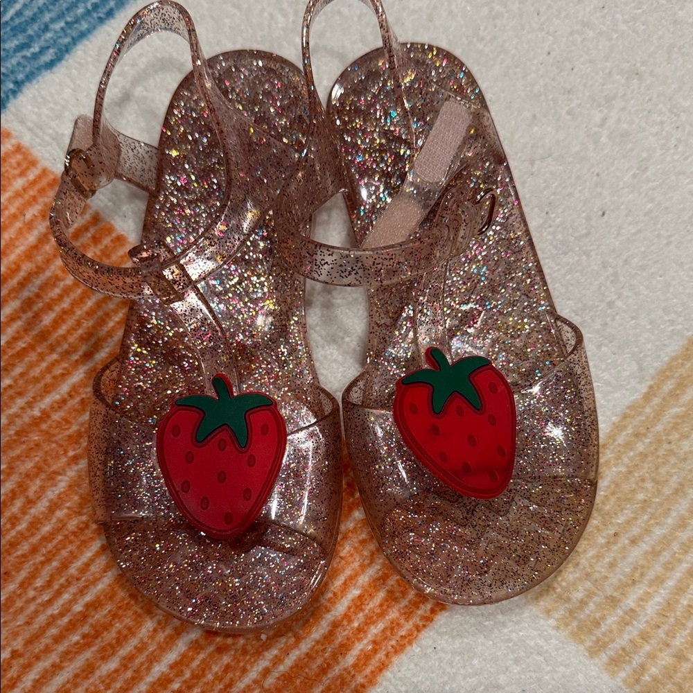 Old Navy Glittery Pink Kids Sandals with Strawberry Accent